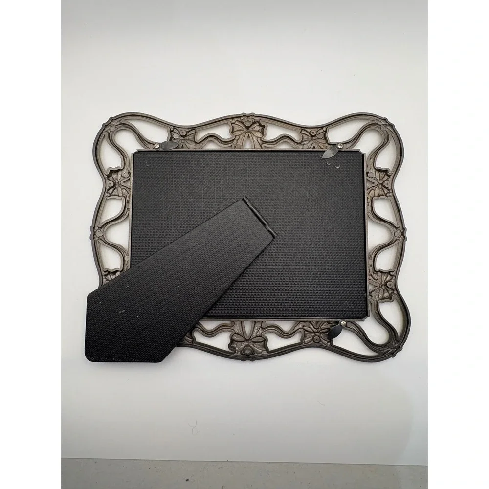 Vintage Antique Brass Ribbon & Bow Openwork Picture Frame 5x7 Coquette Romantic